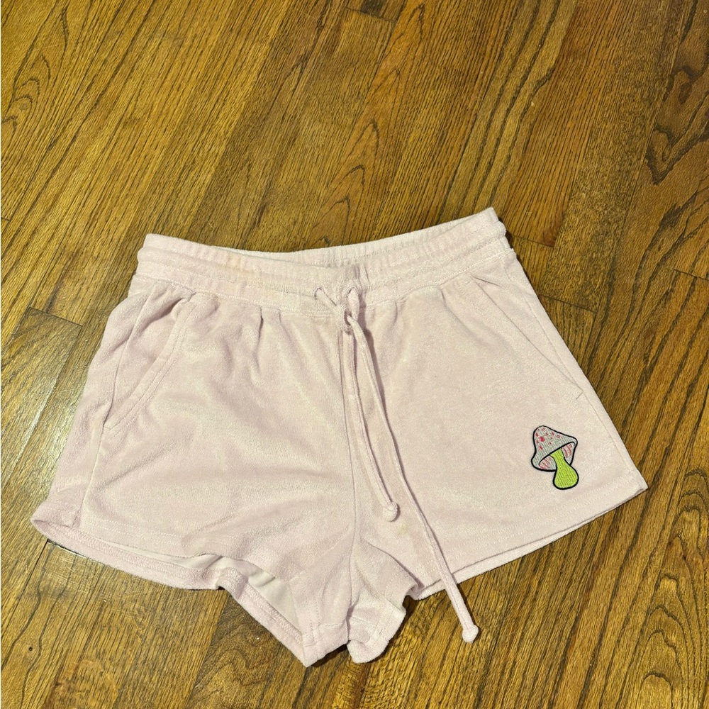 Fabletics Light Pink Athletic Shorts with Mushroom Design